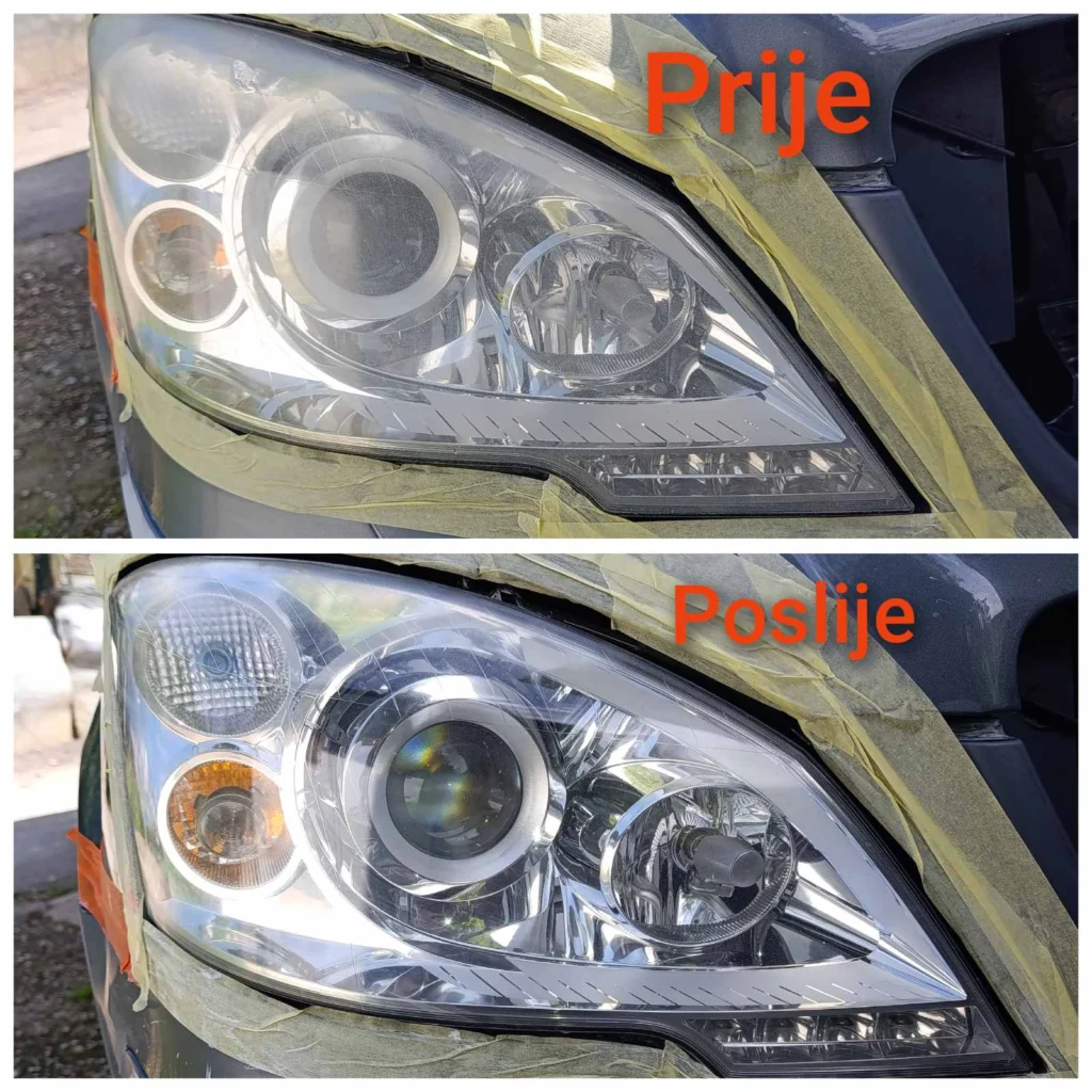Poliranje farova prikazano prije i poslije obrade